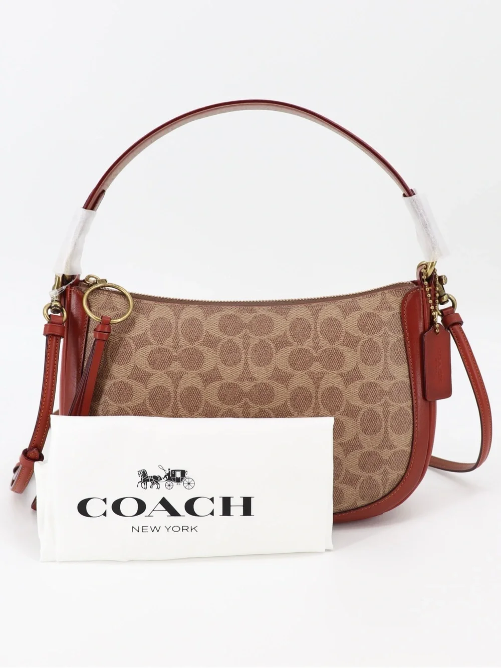 New Coach Signature Sutton Crossbody Shoulder Bag Tan Rust Authentic